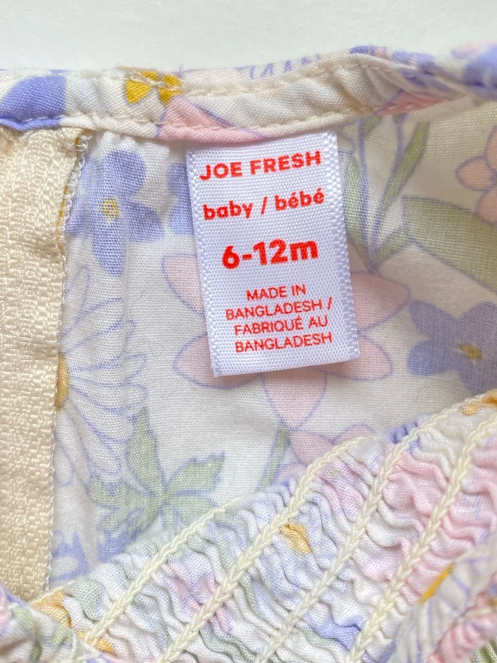Joe Fresh 100% Cotton Floral Smocked Pastel Spring Dress in Size 6-12M - Picture 6 of 7